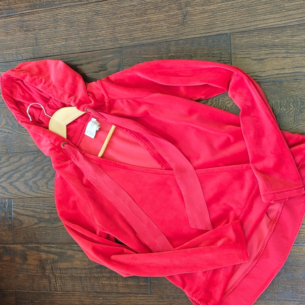 ANTHRO I Red Velour Cross-Over Wrap Front Hoodie Top by Saturday Sunday, S - Picture 5 of 16